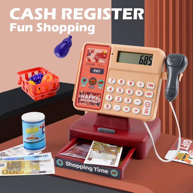 Cashier Toys Kids Cash Register Pretend Play Puzzle Play Toy House Simulation Supermarket Cash Electric Parent-Child Toys Set 2