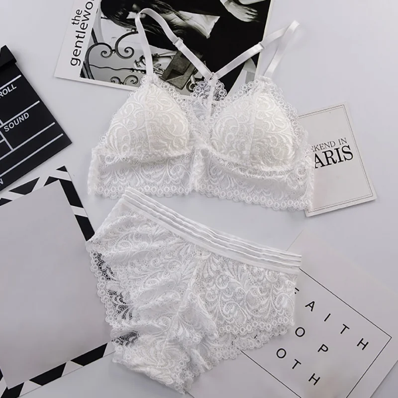

Sexy Lace Bra Sets Women Hollow Seamless Embroidery Bralette Wireless Breathable Underwear Lingerie Set
