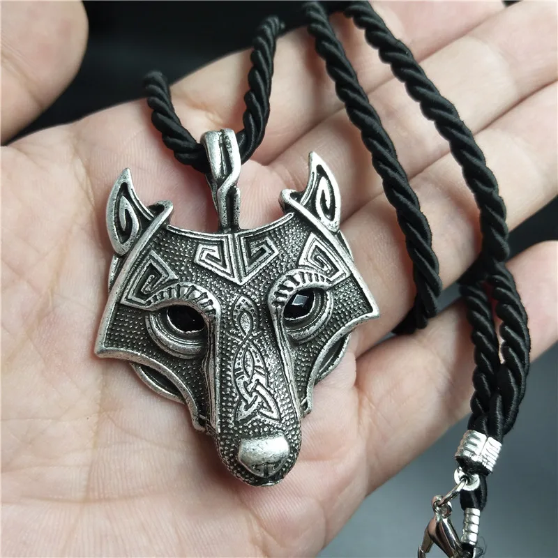 Black Cotton Silver Wiccan красный черный кристалл глаза Викинг-Волк амулет-талисман ювелирные изделия мужчины кулон ожерелье Norse Wicca Pagan ювелирные изделия дропшиппинг - Окраска металла: Black Cotton Silver