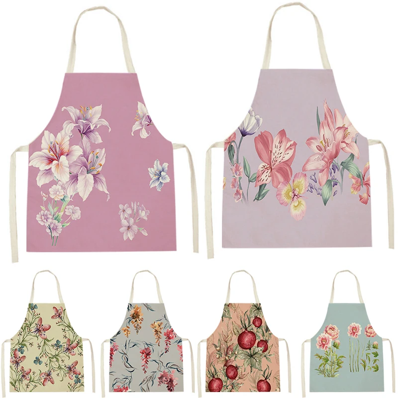 1 Piece Of Floral Print Ladies Apron Waist Bib Ladies Apron Farmhouse Flower Household Cooking Tools Dining Apron Anti-Fouling