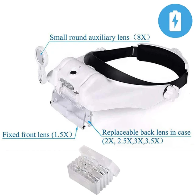 TKDMR USB Rechargeabl Head Mounted Binocular Eyewear Loupe Magnifier with 3LED Illuminated Headband Magnifying Glass For Reading FDJ036