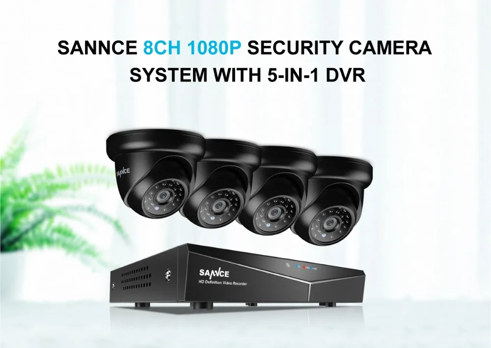 Sistema de Segurança Livre à Prova de Intempéries Câmeras de Vigilância de Vídeo em Casa Dvr com 4x8x1080 p ao ar Sannce Vídeo 5in1 1080n Cctv 8ch 1080 p 2 Sannce 8ch 1080 p vídeo sistema de