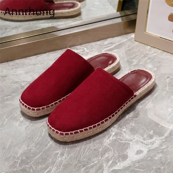 

Sexy Sewing Suede Flat Heel Slippers Women Round Toe Slip-on Outwear Lazyman Mules Spring Autumn Shoes Women