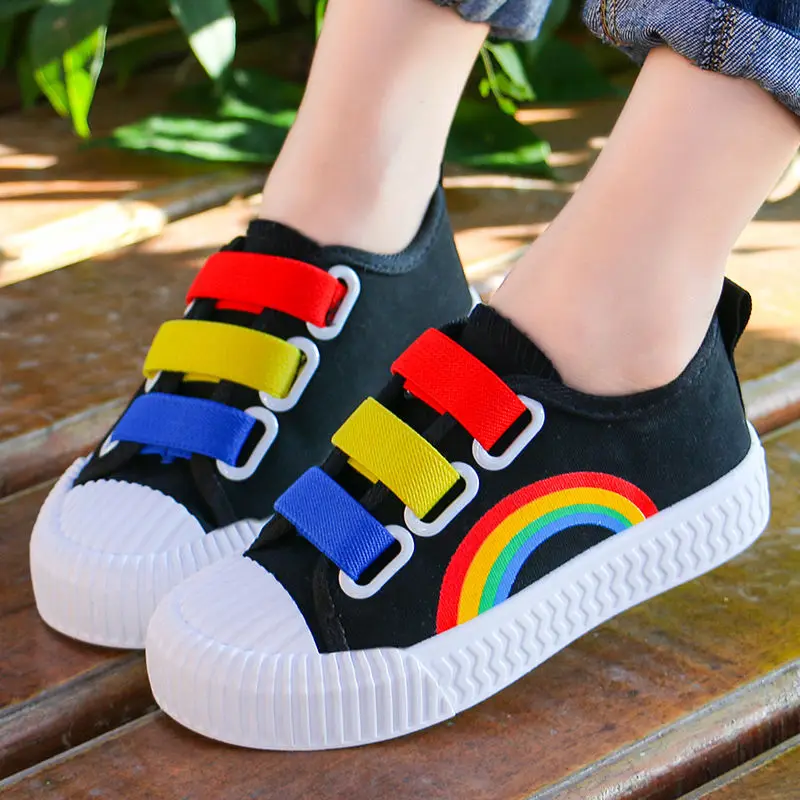Slip Op Regenboog Schoenen Kinderen Zwart Canvas Sneaker Voor Jongens  Ademende Schoenen Meisjes Zachte Gymschoenen Kids Non Slip Wit  Sneakers|Sportschoenen| - AliExpress