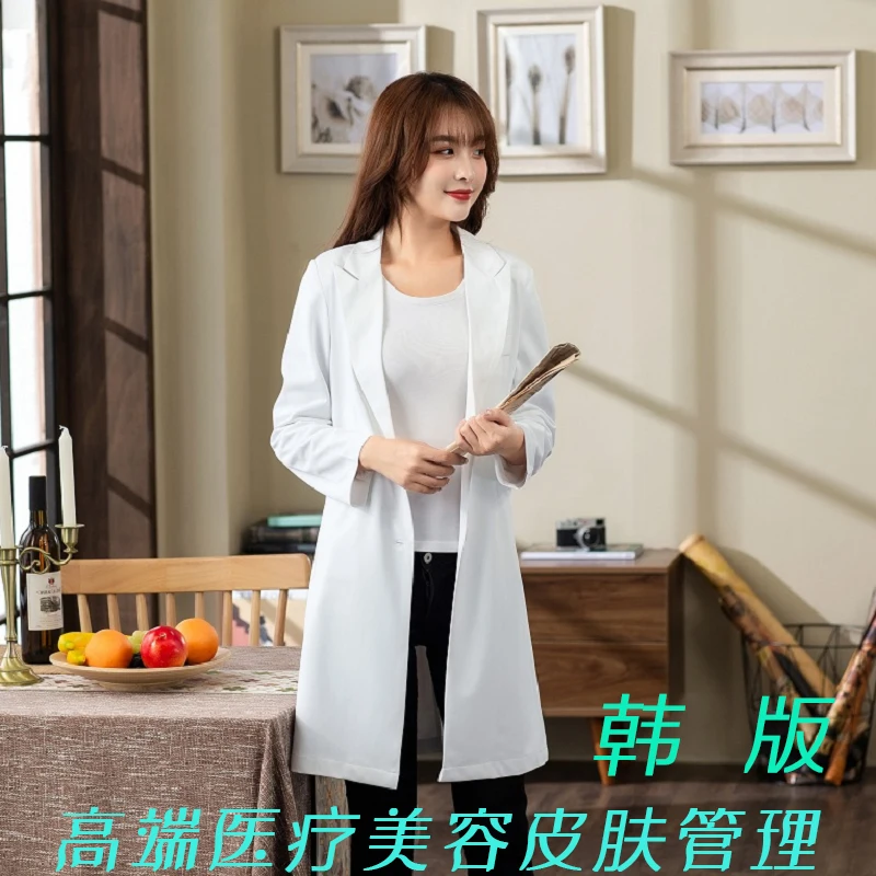 

Medical cosmetic plastic stomatologist wearing white gown beauty salon skin management overalls long short sleeves