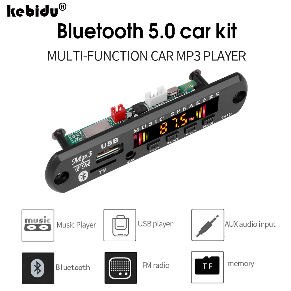 kebidu Bluetooth 5.0 Decoder Board Module MP3 WMA WAV AUX 3.5MM Car Audio MP3 Player USB TF FM Decoder Board With Remote Control