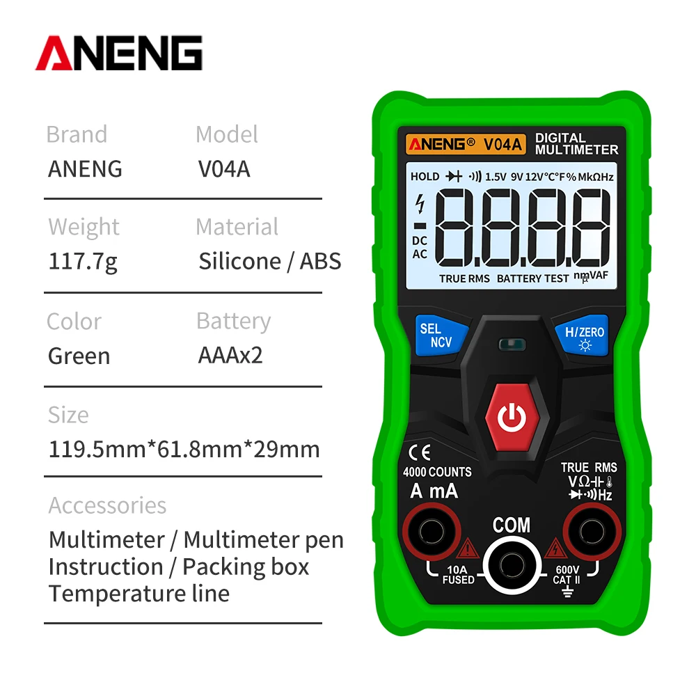 ANENG V04A Измерительный Цифровой мультиметр Тестеры автомобильные электрические comprobador Транзистор тестер мультитестер multimetro