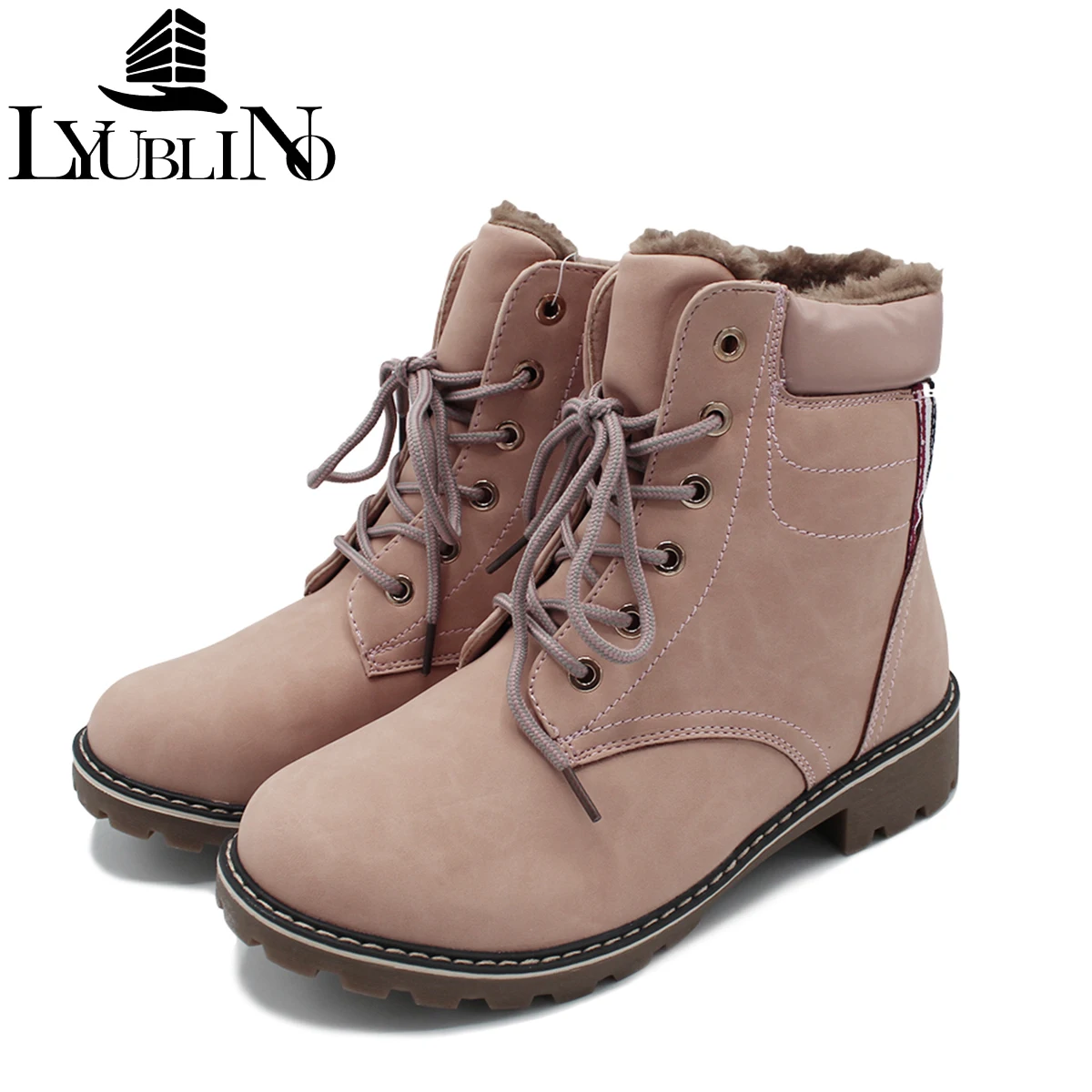

New Fashion Snow Boots Women Warm Fur Plush Shoes Women Lace Up Square Heels Genuine Leather Boots Ankle Female Winter Sneakers