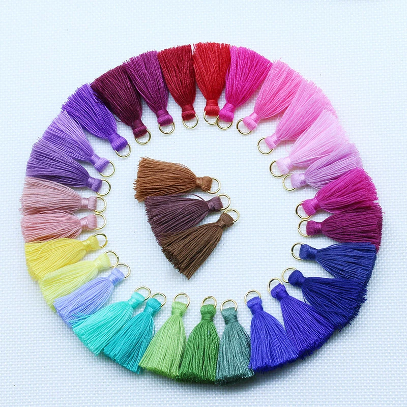 Description Picture 2 of item20-100Pcs Polyester Cotton Mini Metal Ring Tassel Trim DIY Hanging Ring Fringe Trim Garments Curtains Jewelry Decor Tassels Lace