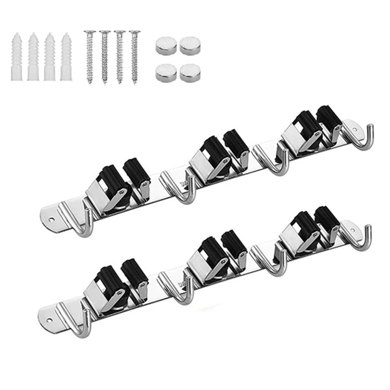 Broom and Mop Holder Wall Mounted Stainless Steel Self Adhesive Heavy Duty Hooks(2 Pack) | Дом и сад