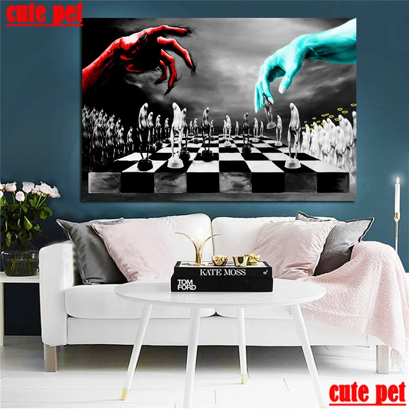 DIY Diamond Painting Good and Evil Chess Embroidery rhinestone Cross Stitch 5D Full Rhinestone Mosaic Home Decor puzzle | Дом и сад