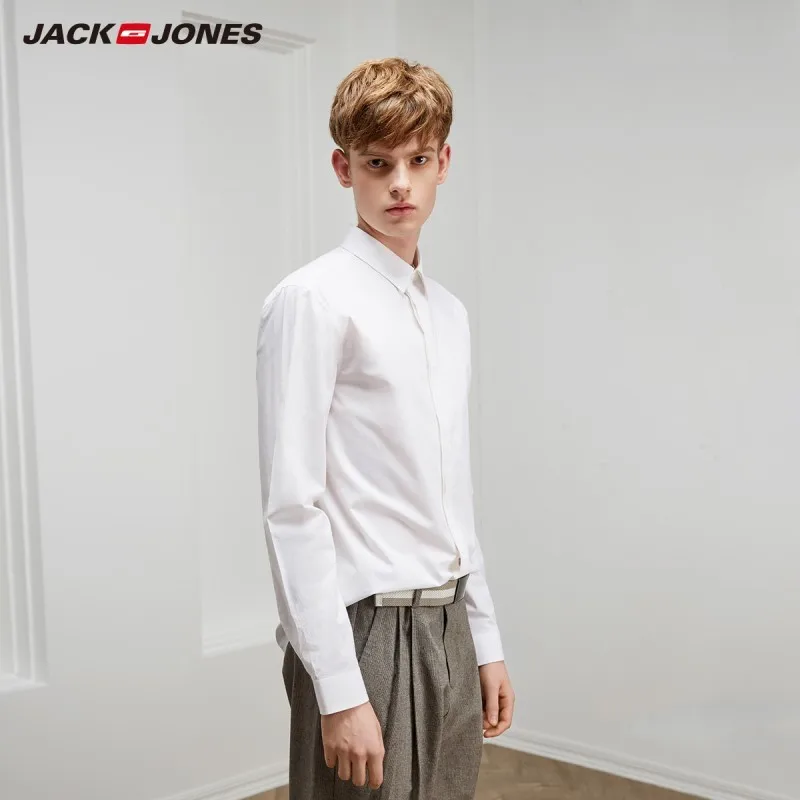 BRIGHT WHITE JackJones мужская деловая умная Повседневная рубашка с длинными рукавами 219105554 - Цвет: BRIGHT WHITE