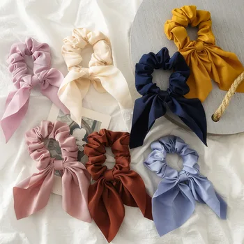 

2Pcs/lot Solid Color Knot Rabbit Ears Women Hair Scrunchies Ponytail Holder Bow Knot Elastic Hair Ties Hair Accessories