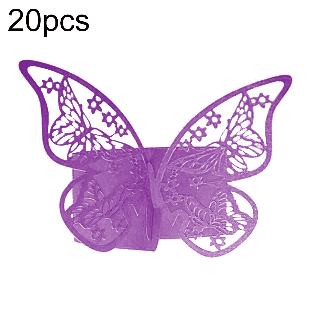 20 шт. салфетка с бабочкой Кольца бумажные держатель Свадебные банкетные украшения стола - Цвет: Фиолетовый