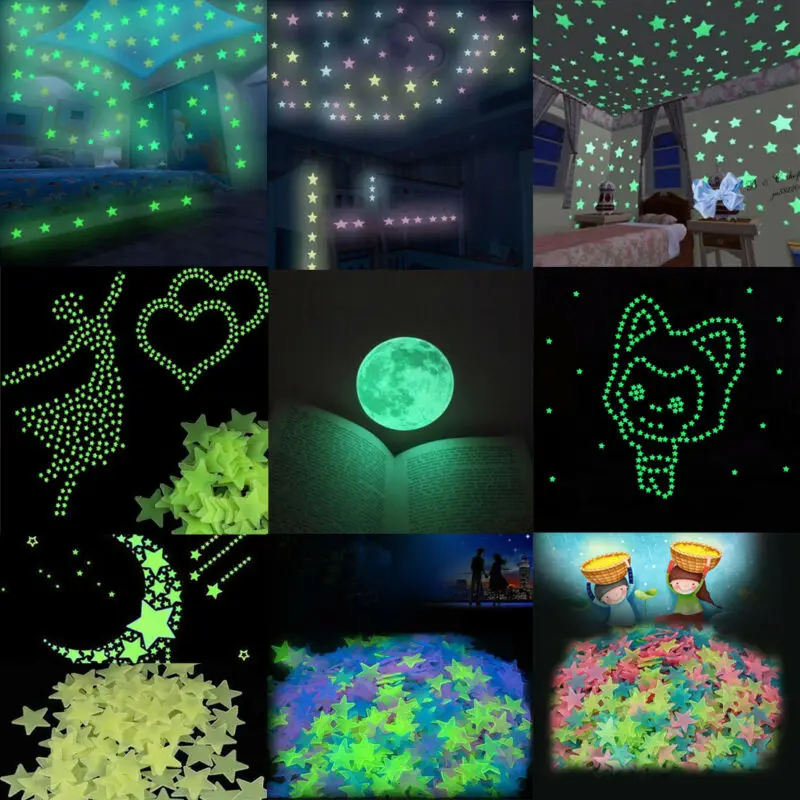 

100pcs 3cm Kids 3D Star Sticker Cartoon PVC Luminous Patch Neon Wall Stickers DIY Home Decoration Accessories