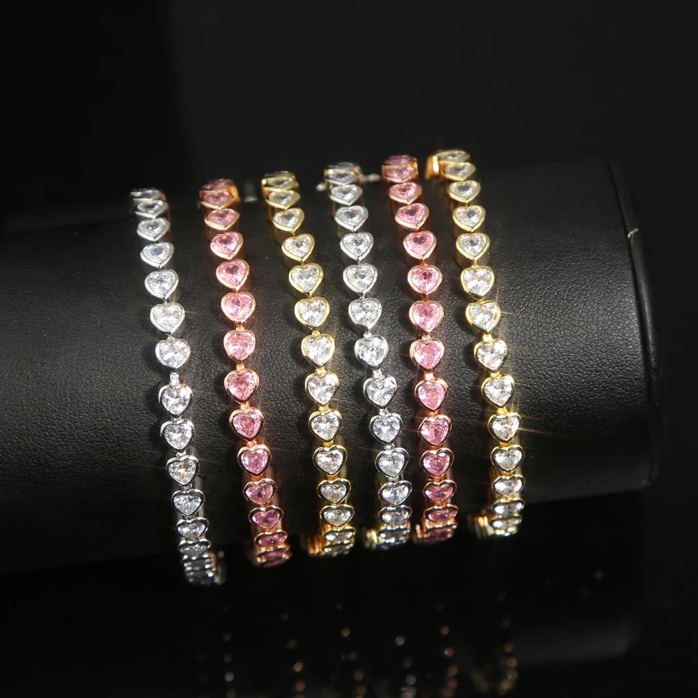 アクセサリー aaa 2025 New Iced Out AAA Cubic Zirconia Heart Tennis Chain