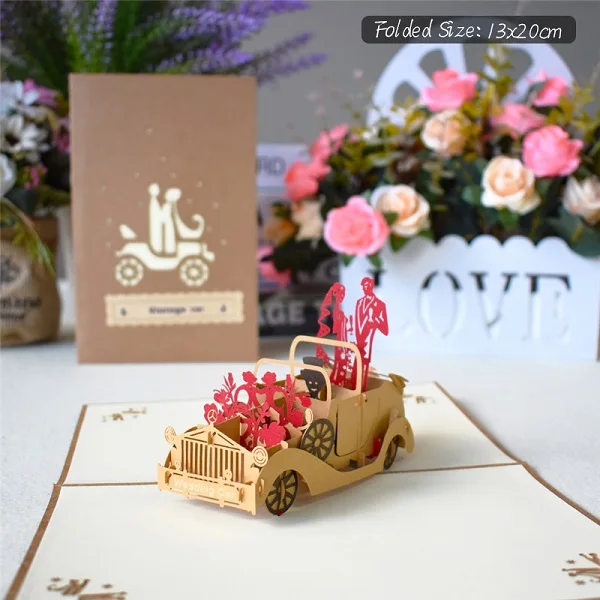 Wedding car Love 3D Pop UP Cards Valentines Day Gift Postcard with Envelope Stickers Wedding Invitation Greeting Cards Anniversary for Her - Цвет: Wedding car