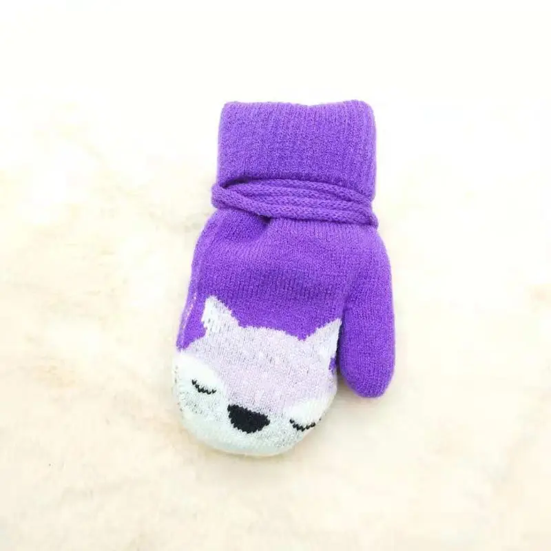 New Cute Cartoon Fox Baby Gloves Baby Winter Wool Plus Thick Full Rope Finger Mittens Boy Girl Warm Knitted Glove for Kids Boys