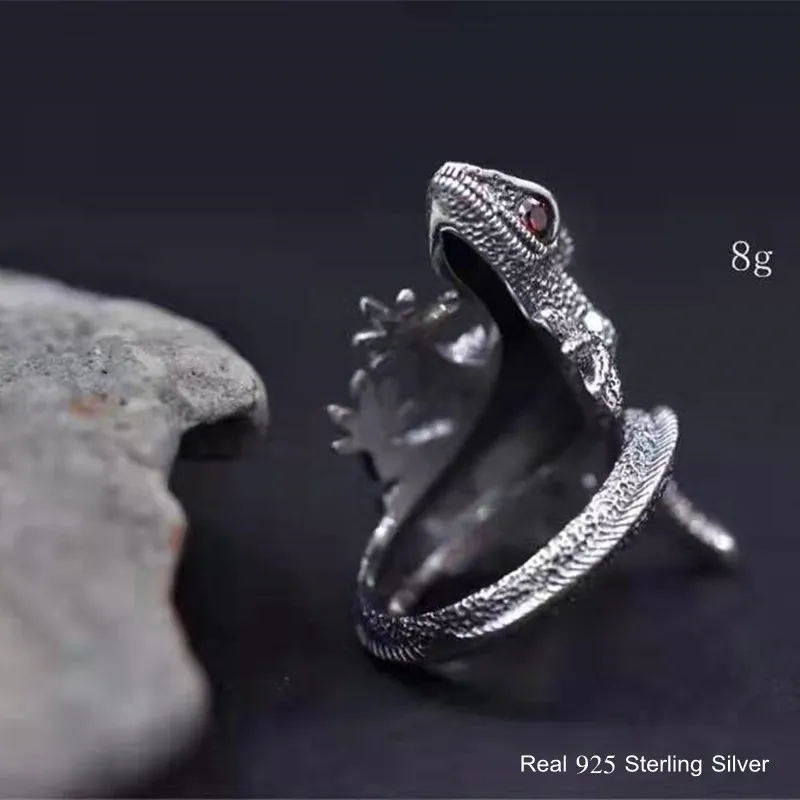 Silver Ring Buyee 925 Sterling Silver Male Big Ring Finger Elegant Lizard Open Ring for Men Women Fashion Unique Animal Fine Jewelry Circle