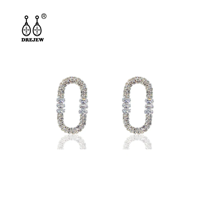 

DREJEW Geometric Oval Gold Silver Full Rhinestone Statement Earrings 925 Alloy Circle Stud Earrings for Women Jewelry HE3911