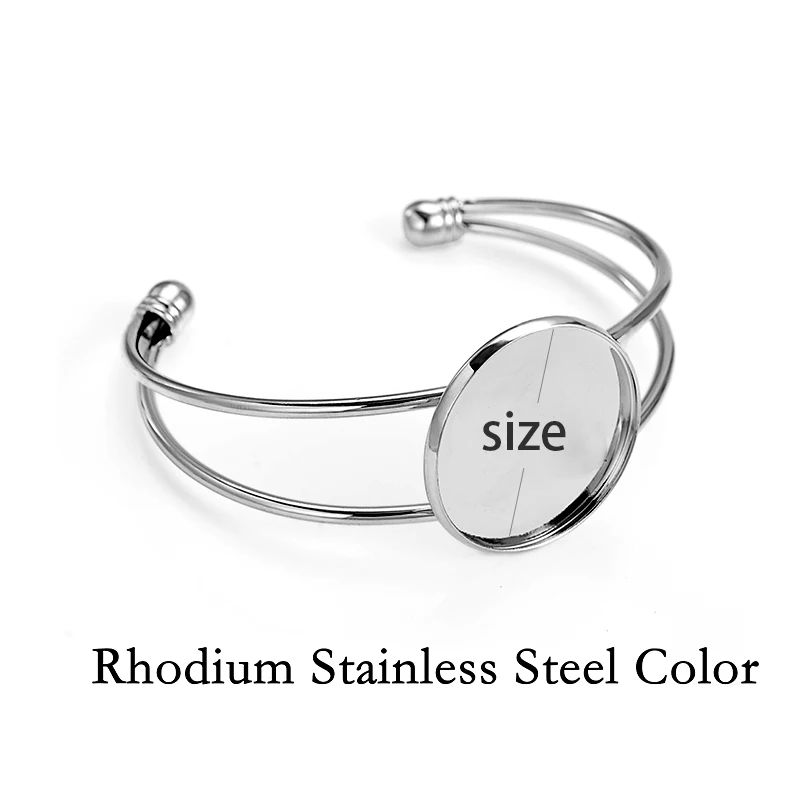 Rhodium color bezel 5 шт., 20 мм, 25 кабошон, регулируемый круглый ободок, латунный Браслет-манжета, настройки, пустые браслеты, база для DIY ювелирных изделий - Цвет: Rhodium color bezel