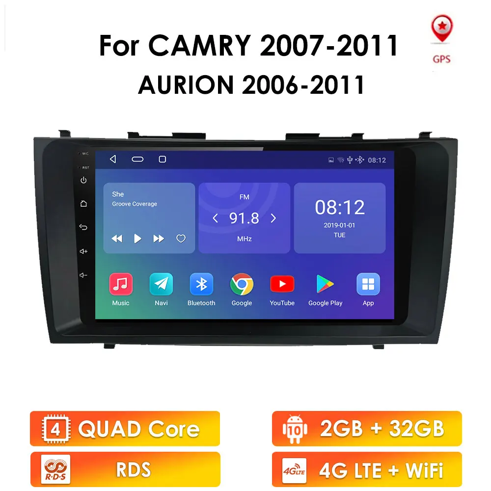 Автомобильный мультимедийный плеер 2DIN Android 10 GPS для Toyota Camry Aurion 2007-2011 9 дюймов