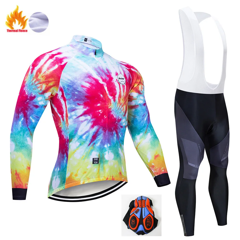 Winter Cycling suit Northwave теплая Зимняя Теплая Флисовая велосипедная одежда NW Мужской трикотажный костюм для езды на велосипеде MTB Одежда комбинезон комплект - Цвет: Winter Cycling suit