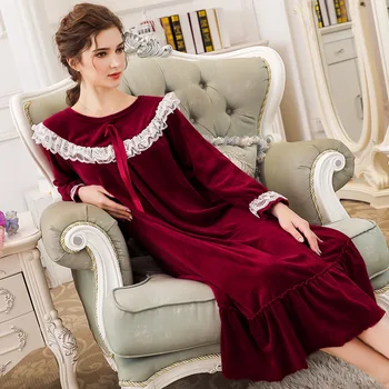 

Female Winter Plus Size Home Dress Long Sleeves Plus Velvet Thickened Mink Nightgown Warm Leisure Sweet Sexy Ladies Sleepwear