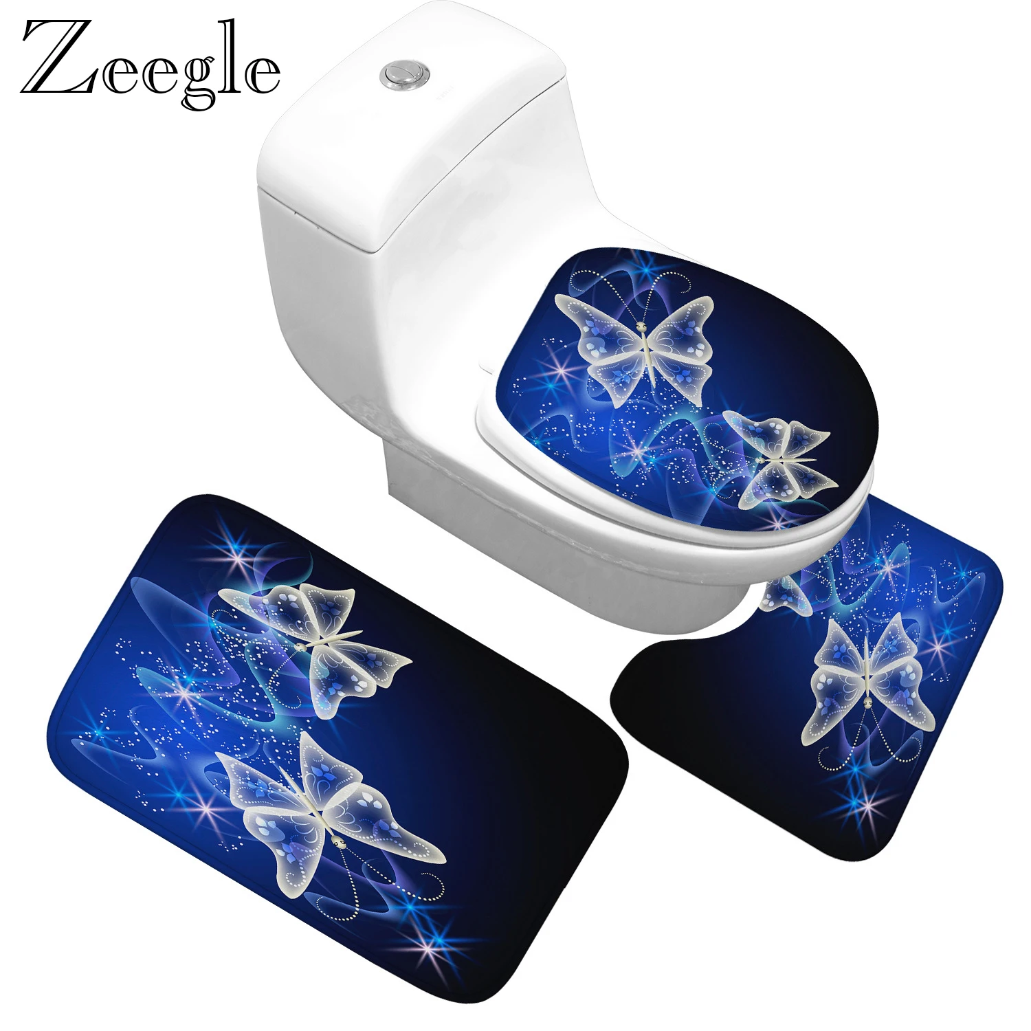 Zeegle 3pcs/set Bathroom Mat Set Anti-slip Shower Mat Toilet Bath Rugs Washable Decor Toilet Seat Tank Cover Rug