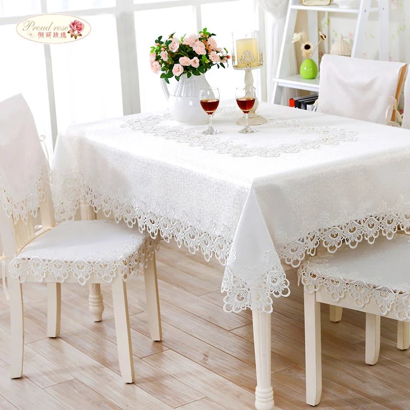 

Fabric table cloth mat European white embroidered tablecloth table round edge furniture sets lace table cloth