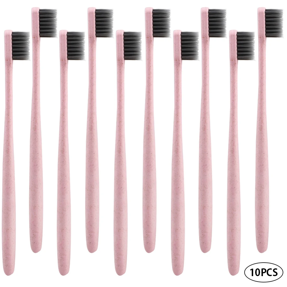 10pcs Wheat Straw Toothbrushes Eco Friendly Soft Bristle Oral Care Antibacterial Tooth Brush;10pcs Wheat Straw Toothbrush - Цвет: Pink