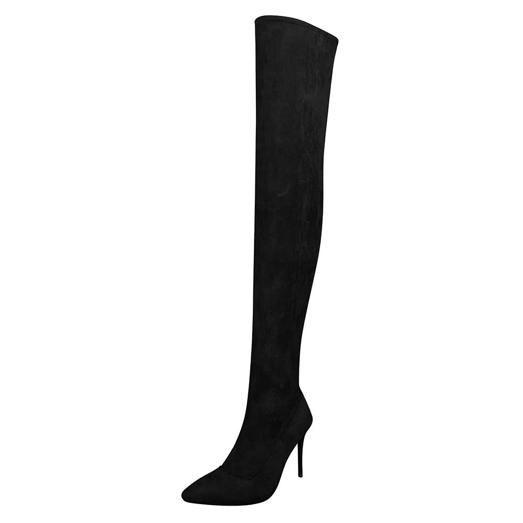 Black SAGACE/Модные женские ботинки из флока на тонком каблуке; ботинки на молнии с острым носком; сезон осень-зима; однотонная обувь; zapatos de mujer; 17AUGUST2 - Цвет: Black