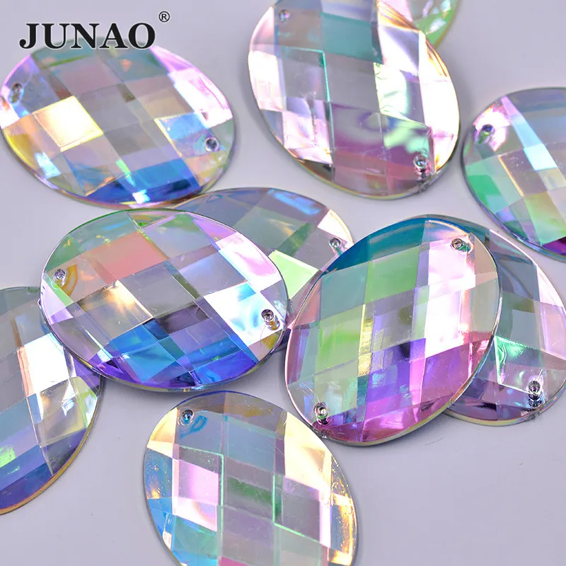 

JUNAO 30*40mm AB Sew On Rhinestones Flatback Acrylic Gems Big Strass Crystal Oval Shape Stones For Clothes Crafts Decoration