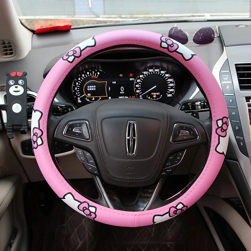 Аксессуары для автомобиля hello kitty Cat, чехол на руль, супер волоконная кожа, мультяшная милая девочка, украшение салона автомобиля, розовый цвет
