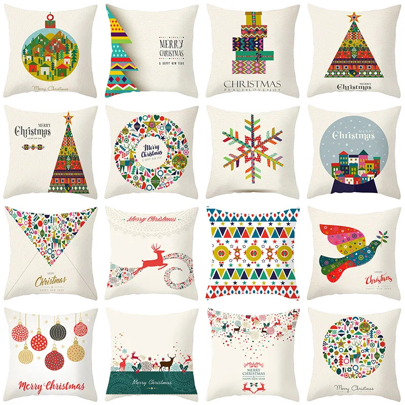 

Pillow case 45 * 45 New Christmas Elk Snowflake Printed Polyester Pillowcase Square Pillowcase
