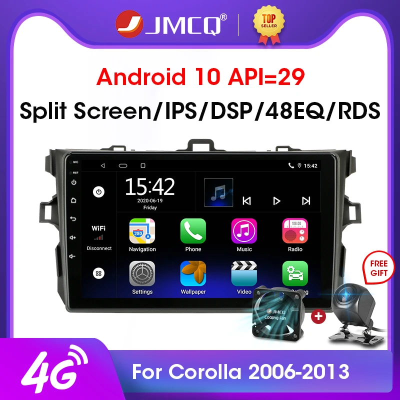 JMCQ Android 10.0 2GB+32GB CarPlay Car Radio Multimidia Video Player GPS For Toyota Corolla E140 E150 2006 2012 2013 2 din