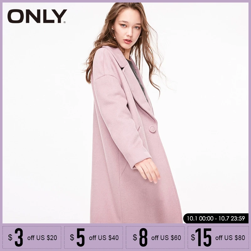 ONLY Autumn Winter Long Loose One Button Wool Coat Jacket | 11844S502