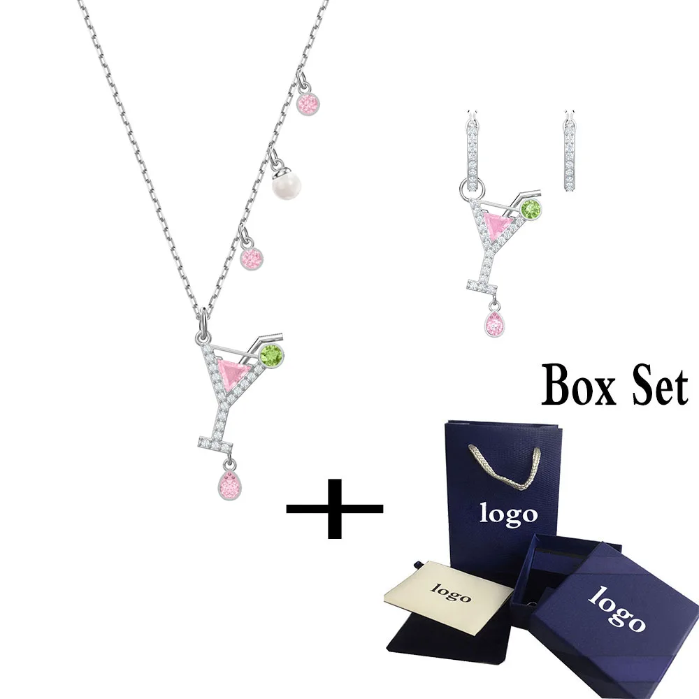 

SWA RO 2019 Summer Original New NO REGRETS COCKTAIL Necklace Set Shiny Cocktail Pattern Crystal Women's Luxury Clavicle Necklace