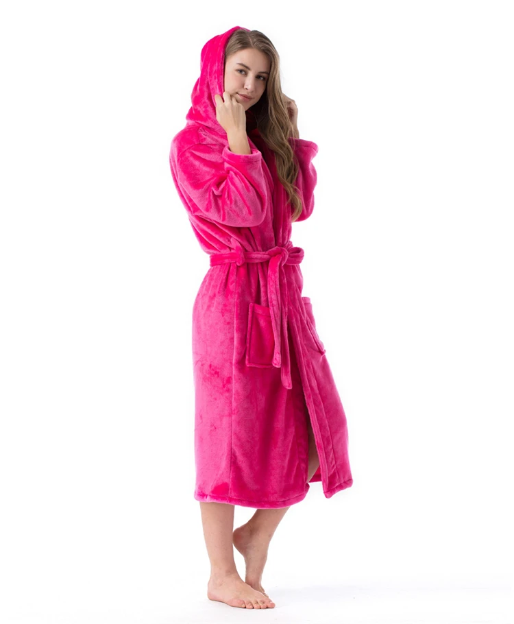 2020 Winter Kimono Robe Plush Fleece Bath Robes For Women Soft Warm Long Sleeve Hooded Nightgown Loungewear Sleepwear