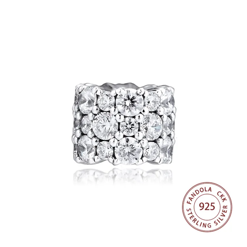 Подходит для браслетов Pandora berloques, 925 пробы, серебро, прозрачное Сверкающее циркониевое ожерелье, бусины для изготовления ювелирных изделий, kralen perle