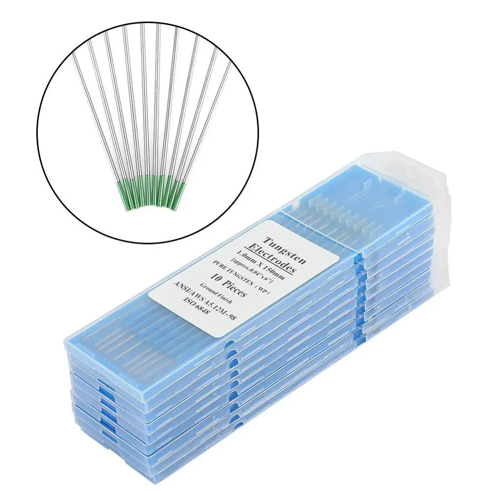 DaMohony 10Pcs Pure Tungsten Electrode Green Tip for Argon Arc Welding Needles WP 1.0 x 150MM DaMohony 10Pcs Pure Tungsten Electrode Green Tip for Argon Arc Welding Needles WP 1.0 x 150MM