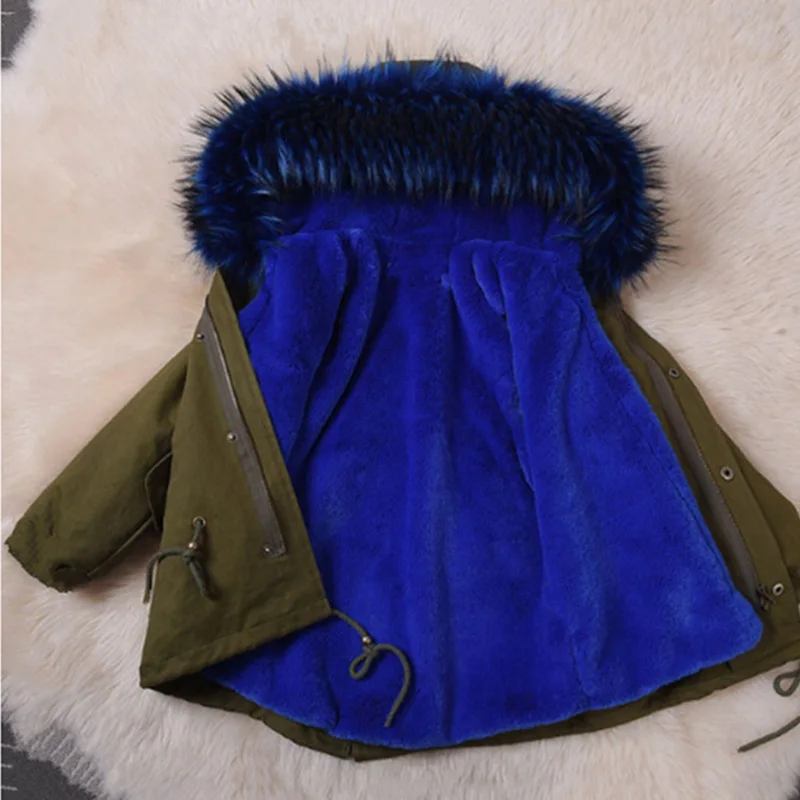 Осень-зима, пальто и куртки для девочек, Детское пальто с искусственным меховым воротником для маленьких мальчиков, Детская верхняя одежда для девочек - Цвет: blue