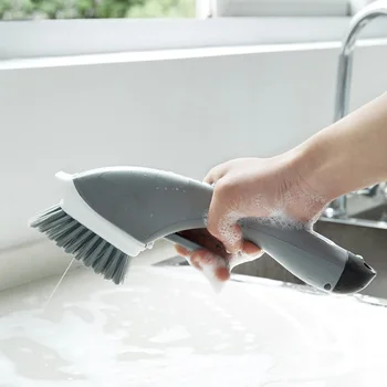 

Double Use Kitchen Cleaning Brush Scrubber Dish Bowl Washing Sponge With Refill Liquid Soap Dispenser Kitchen Pot Cleaner Tool