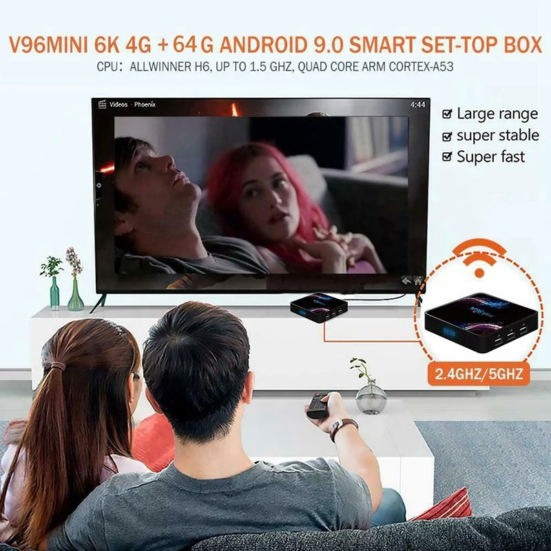 V96 Мини Android 9,0 ТВ-приставка 6K H.265 2,4G/5G Wifi Bluetooth телеприставка для Youtube Google Assistant 3D видео(4/64G EU Plug
