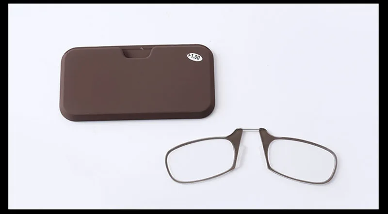 Горячая Распродажа, два стиля, мини-очки для чтения с зажимом на носу 1,0-3,5, портативные очки для дальнозоркости и чехол - Цвет оправы: brown 2