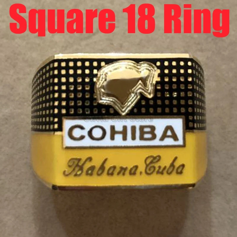 COHIBA, элегантное кольцо для сигарет, покрытое золотом, 925 пробы, серебряное кольцо, ювелирный набор для курения табака, креативный подарок с коробкой - Цвет: Square 18 Ring