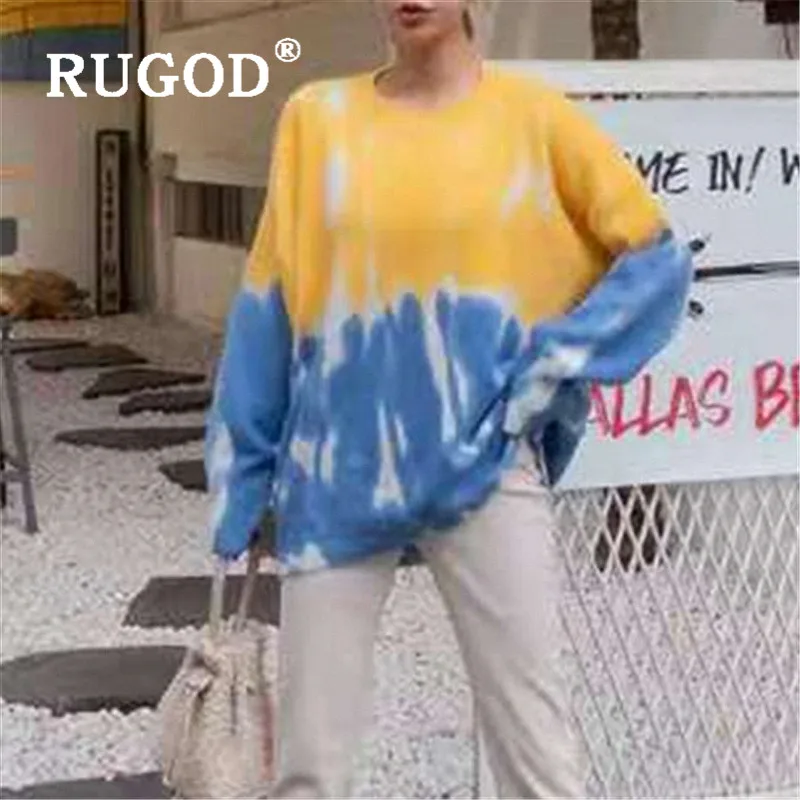 RUGOD вязаный свитер большого размера, пуловер градиентного цвета, джемпер, трикотаж, Зимние Топы для женщин, корейский стиль, женские свитера