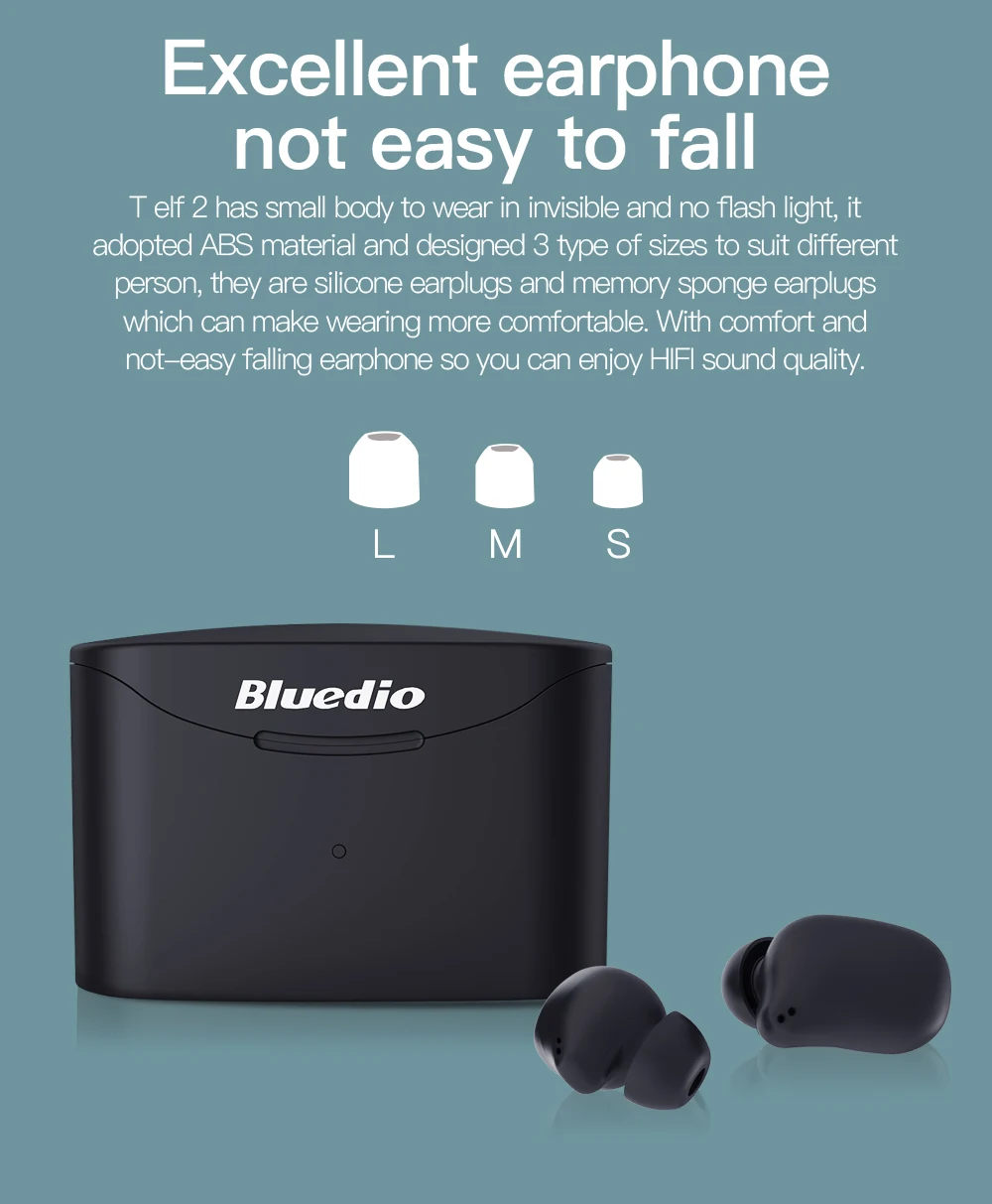 Bluedio T-elf 2 earbuds TWS Bluetooth Earphone 5.0 sport wireless earphone original with charging box for music and cell phones