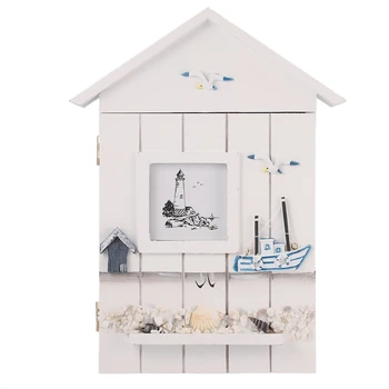 

Mediterranean Style House Shape Wooden Key Box Wall Hanging Keys Holder Storage Box Organizer Pendants Ornaments Crafts Home