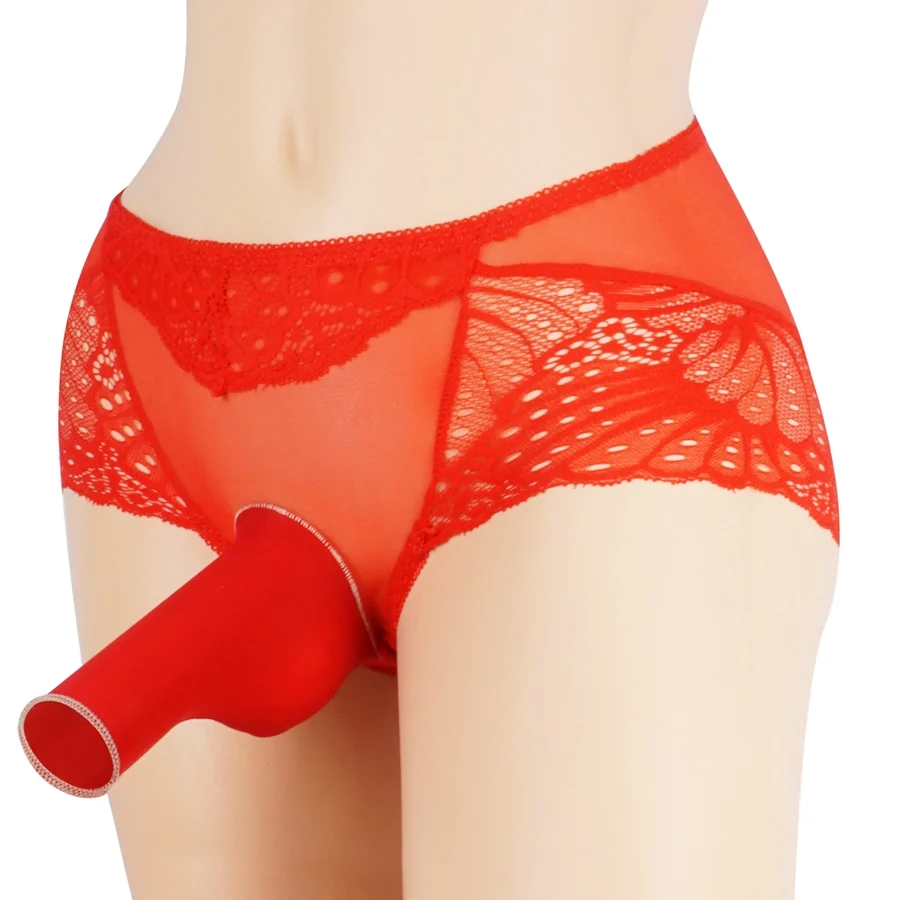 Lace Thong Penis Sleeve Bikini Briefs Pants Underpants Sissy Panties Sexy Underwear Men See Through Sheer Sissy Underwear
